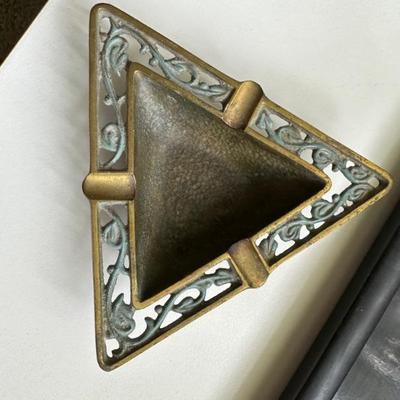Vintage Made in Israel Brass Enamel Ashtray
