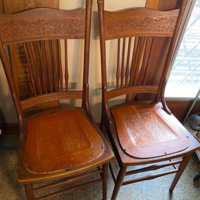 Antique Pressed Back Chairs Leather Seats