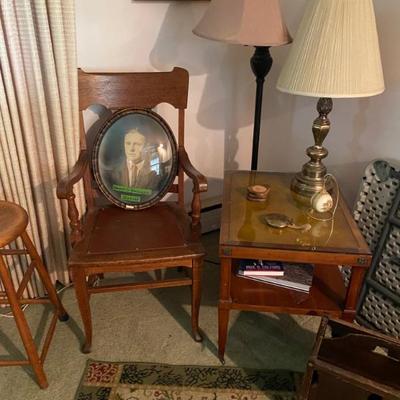 Antique Arm Chair Leather Seat. Antique Oval Photograph
