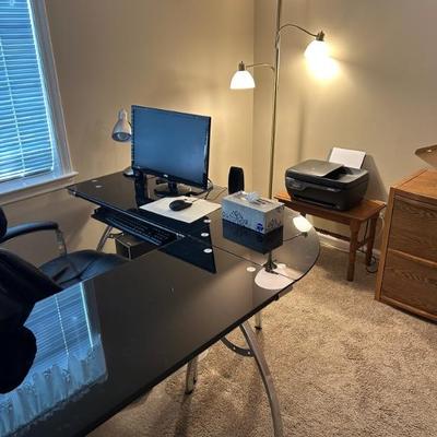 Glass Top Computer Desk, Dell Computer, Printer