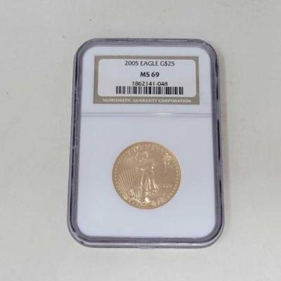 #1210 â€¢ 1/2oz. 2005 Fine Gold $25 Dollar Eagle Coin
