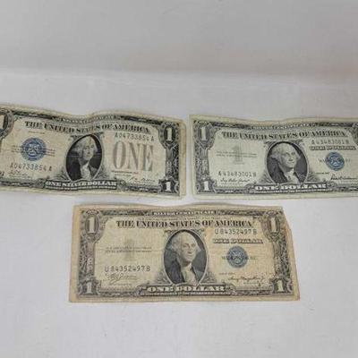 #1514 â€¢ (3) Blue Seal $1 U.S. Dollar Banknotes
