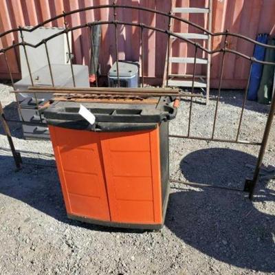 #80118 â€¢ Toolbox, Metal Headboard, and Assorted Copper
