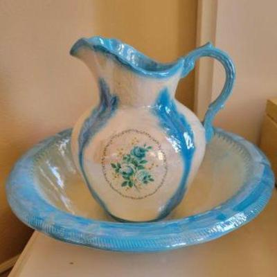#2208 â€¢ Vintage Porcelain Water Pitcher and Bowl
