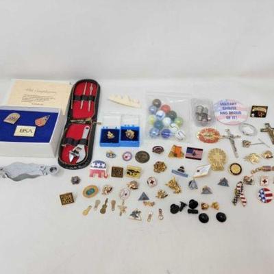 #1804 â€¢ Pins, Marbles, Mini Tool Set & Magnifiers

