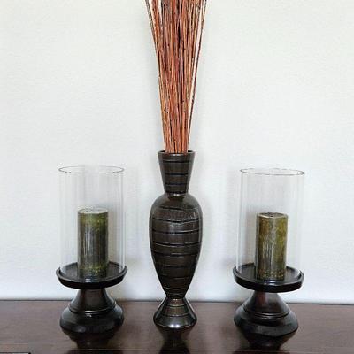 Decor, Ceramic vase and wood Candle Holders
