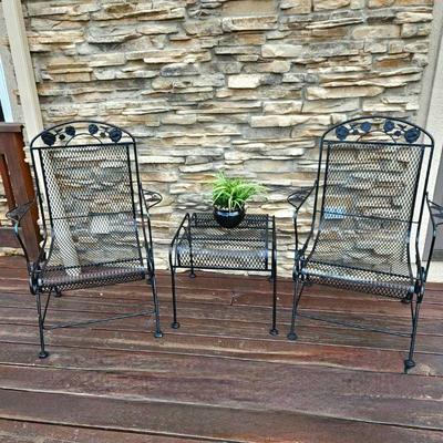 Vintage Wrought Iron 3 Pc. Patio Set- Chairs Rock