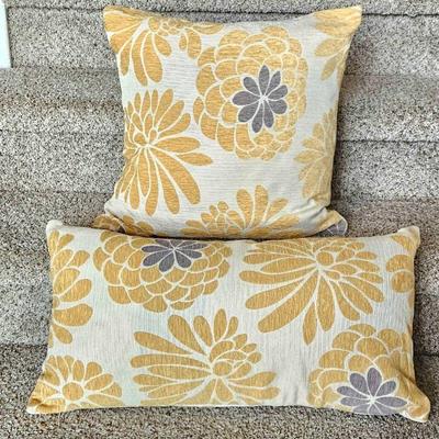 Lot #24 - Set of Two Bright Happy Colored Throw Pillows - Linen with Down Inserts