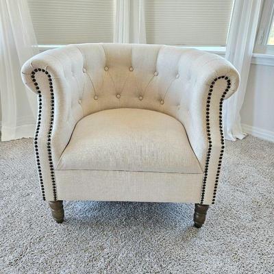 *2 available* -Off White Upholstered Linen Barrel Chair/Club Chair