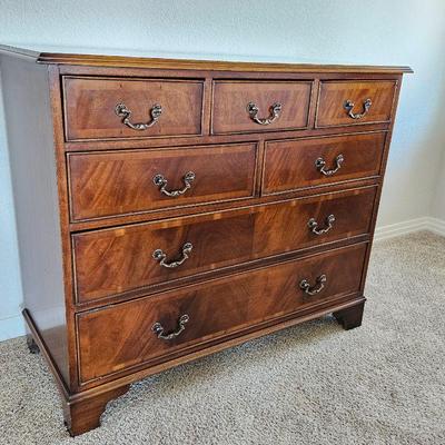 Lot #12 - Beautiful Burl Wood Mahogany Dresser Chest of Drawers from Hickory, NC