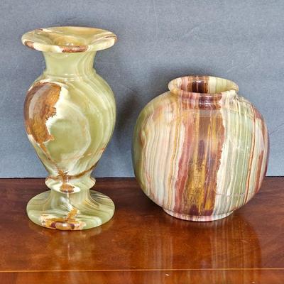 Hand Carved Green Onyx Vases