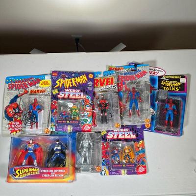 (8pc) SEALED Superman & Spider-Man Action Figures | Includes: limited edition Cyber-link Superman & Cyber-link Batman, Marvelâ€™s...