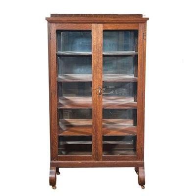 Oak China Cabinet | Oak Cabinet w/4 shelves and backsplash. - l. 31.5 x w. 14 x h. 58.5 x dia. - in
