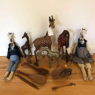 (14pc) Giraffe Lovers Lot | (14) in all including: Largest one is composition; (2) Kenya Wood carved (2nd & 3rd Largest); (2) Leather &...