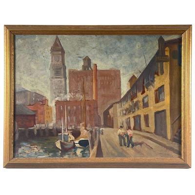MAURICE NEWMAN (1898-1977) | Depicts docks in industrial city, signed 