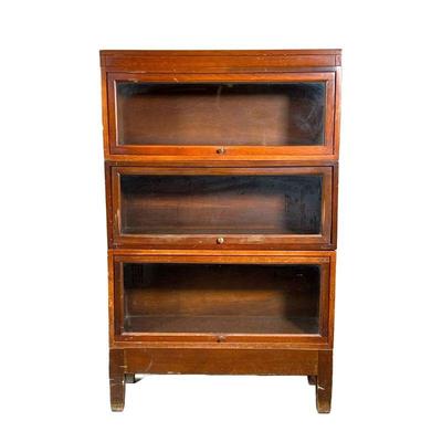 Barrister Bookcase | Three stack Barrister Bookcase with clear glass doors. - l. 33 x w. 13 x h. 52.5 in
