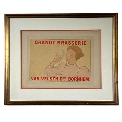 Van Belsen Fres. Bornhem Print | French brewery print of barmaid framed. 15 x 11