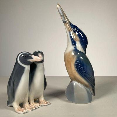 (2pc) Royal Copenhagen Kingfisher-Penguins | Lot includes: (1) #2257 Kingfisher (1) #1190 Penguin Pair. - l. 2.5 x w. 2 x h. 7 in
