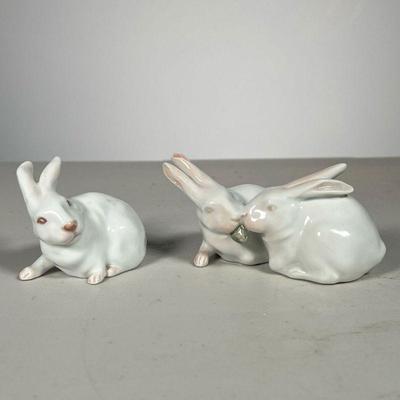 (2pc) Royal Copenhagen Rabbits | Lot includes: #518 Two Rabbits Feeding #1091 White Rabbit. - l. 2.5 x w. 2 x h. 2 in (White Rabbit)
