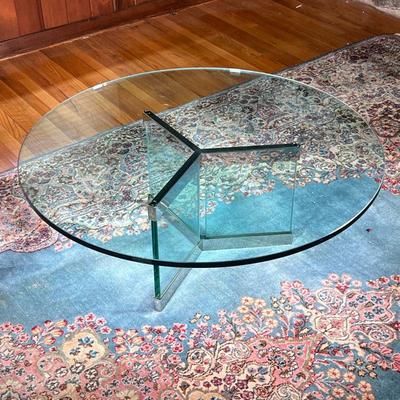 Modern Glass & Chrome Low Table | Modern Chrome & Glass base with glass top round coffee/low table. - h. 15.75 x dia. 42 in
