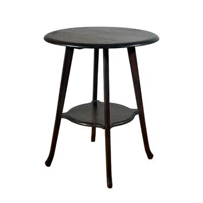 Oak Small Round Table | Oak table with lower tier shelf. Dark finish. - h. 29 x dia. 24 mm
