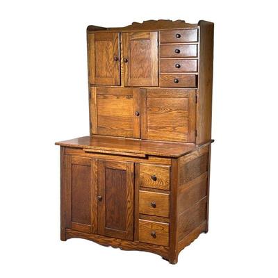 Oak Hoosier Cabinet | Oak Hoosier Cabinet w/slide out breadboard. - l. 40 x w. 28 x h. 65.5 in
