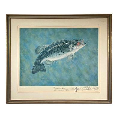 Donald Moss (1920-2010) Signed & Numbered Bass Print | Signed with personal message and numbered 19/1000 Largemouth Bass Taking a...