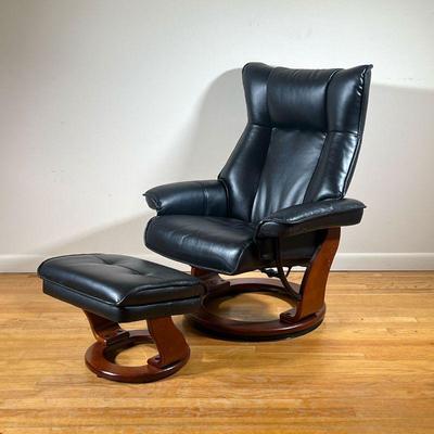BenchMaster Leather Recliner | Benchmaster Black Leather Recliner with ottoman. Model# 7436D. Manufacture Date: 10/2012. - l. 32 x w. 27...