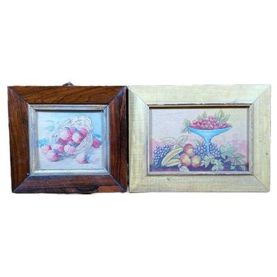 (2pc) Pair Small Theorem Paintings | Includes basket of oranges theorem & other fruit bowl theorem. - l. 10.25 x h. 7.75 in (larger) 