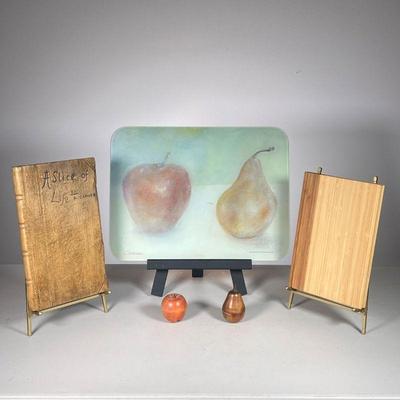 (5pc) Book Breadboard Lot | Lot Includes: Wood Book Breadboard titled â€œ A Slice of Life by A. Carverâ€, 2nd plain book breadboard,...