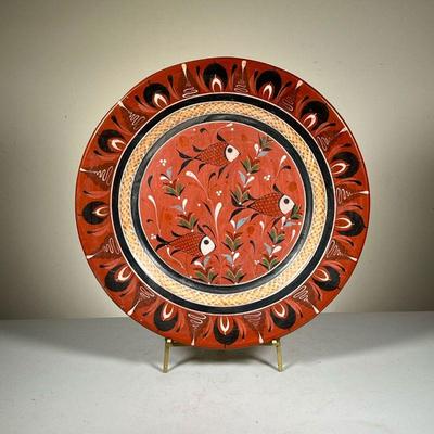 Tonala Jal Hanging Plate | Vintage hand-painted fish decorated hanging plate. Marked Tonala Jal and the artists name Jesus R. - h. 1.75 x...