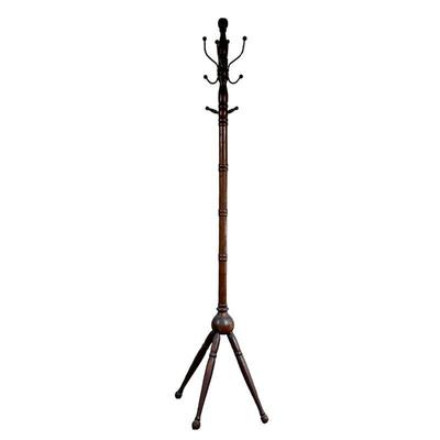 Oak Hall Tree | Oak Hall Tree with 4 legs and 4 brass double hooks/3 wood hooks. - l. 13 x w. 13 x h. 69.5 in 