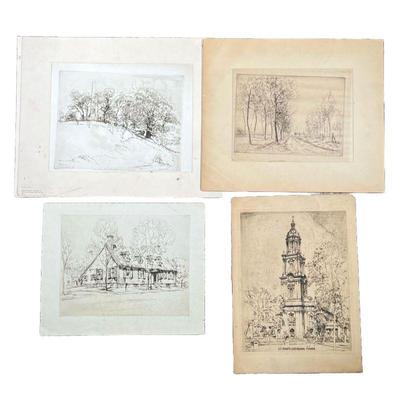 (4pc) Ernest David Roth (1879-1964) Etchings | Lot Includes; Tomb of Mary, Mother of Washington and Meditation Rock, Home of Mary...