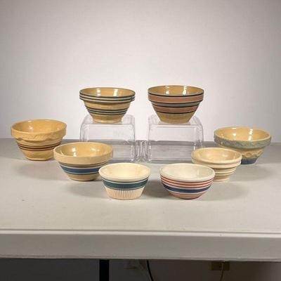 (8pc) Vintage Mixing Bowls | (8) Small mixing bowls Yelloware and others. - h. 3.25 x dia. 5 in (Brown banded bowl) 