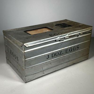 Tin Egg Crate | Tin Egg Crate. Tin/Cardboard dividers inside keep eggs separate. Locking Bar to hold lid. Marked â€œEggs - 3 Doz. Eggs -...