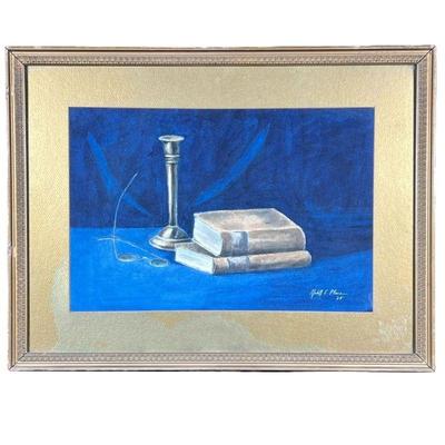 Mabell C. Place Signed & Dated Still Life Pastel | Signed and dated â€˜09 in lower right corner, depicts objects on blue backdrop. 15 x...