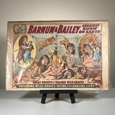 Barnum & Bailey Circus Poster | Showing Mâ€™lle. Adgieâ€™s and her Lions. - l. 24.5 x h. 16.5 in 