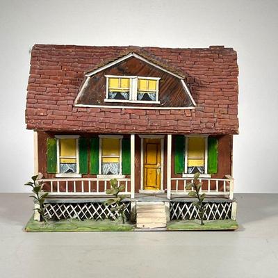 Antique Hanging Doll House | Signed Nat Platt on back and dated to 1930s antique dollhouse facade. - l. 11.25 x w. 4 x h. 9.5 in 