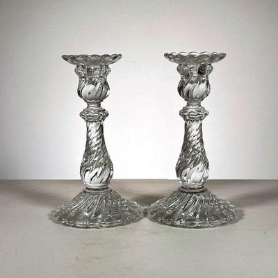 (2pc) Pair Baccarat Candlesticks | Marked Baccarat France. - h. 9 x dia. 4.5 in 