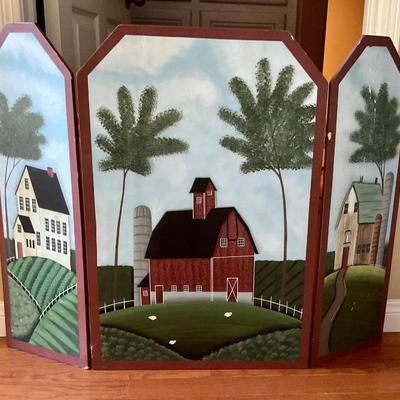 Vintage folk art fireplace screen