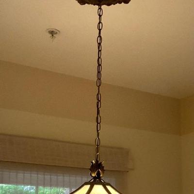 Vintage slag glass and brass/ bronze hanging light