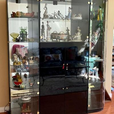 3 pc vintage black lacquer & glass display cabinet