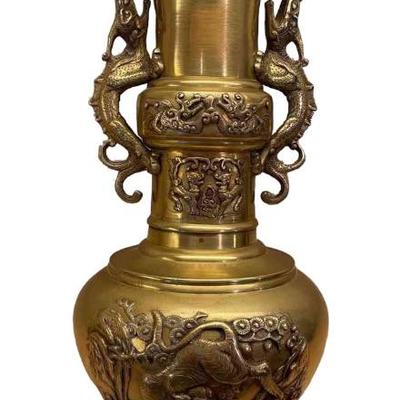 Asian Oriental Brass Dragon Vase