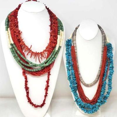 #600 â€¢ (7) Native American Stunning Turquoise & Coral Necklaces
