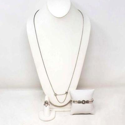#402 â€¢ Sterling Silver Ring, Chain & Pearl Bracelet, 39g
