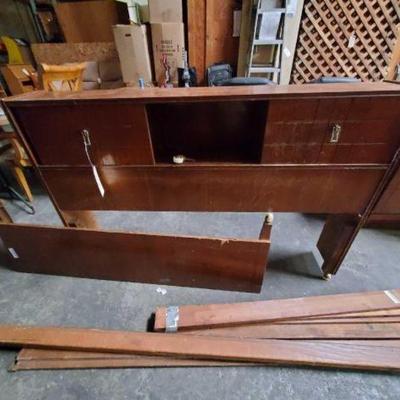 #3184 â€¢ Wooden bed frame and headboard set
