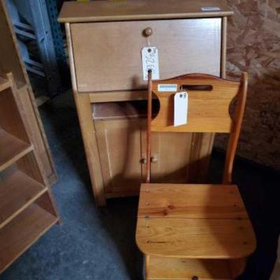 #3260 â€¢ Wooden Secretary Desk and Chair/Step Ladder
