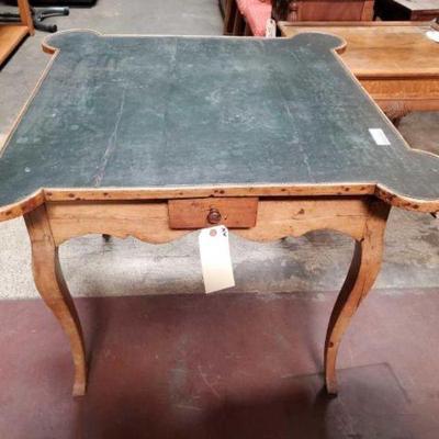 #3196 â€¢ leather top wooden card table
