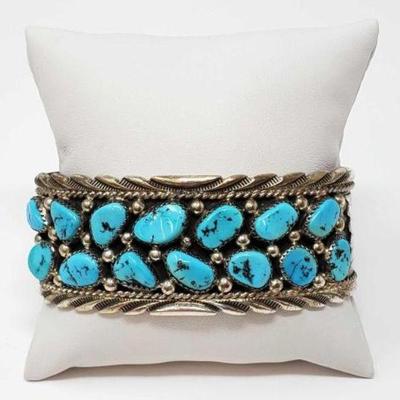 #416 â€¢ Native American Sterling Silver Cuff with Turquoise, 55g
