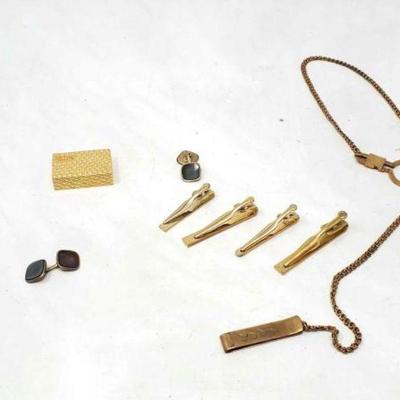 #624 â€¢ Costume Pins, Clips, Money Clip, Engraved Small Box, Earring & More
